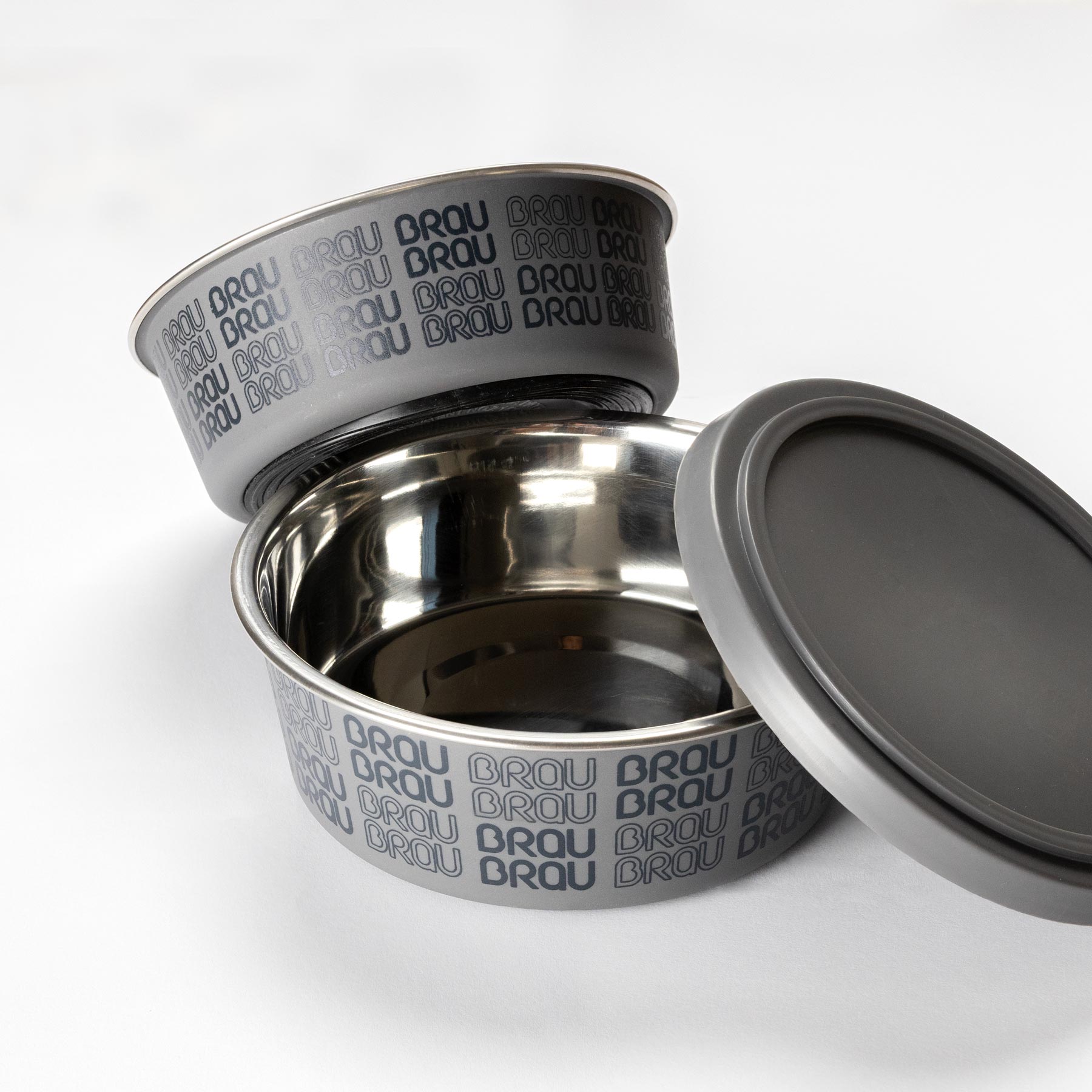 BRAUBRAU Graues Futternapf-Set für Hunde und Katzen
